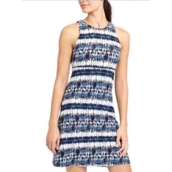 Athleta High Neck Santorini Dress in Blue Ikat Tie Dye M - Picture 1 of 8